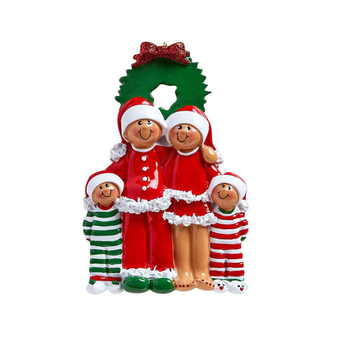 Pajama Family of 4 African American Ornament