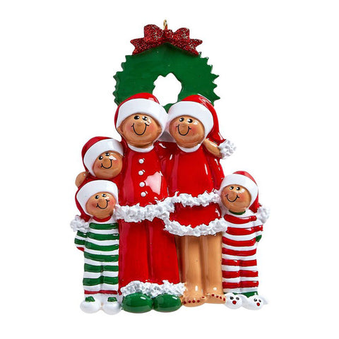 Pajama Family of 5 African American Ornament