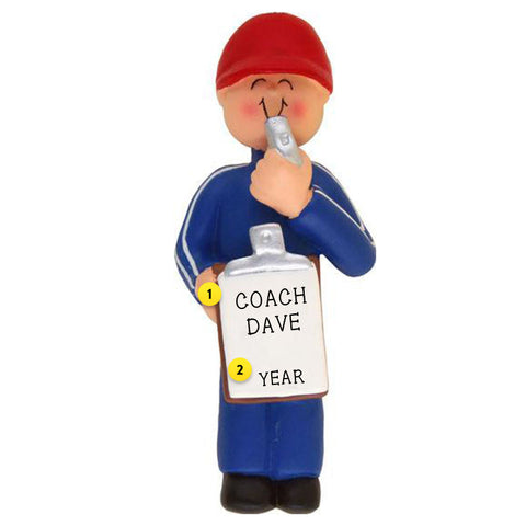 Coach with whistle and clipboard personalized resin ornament