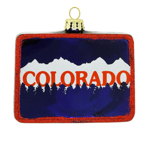 Colorado Mountain Scene with State Flag Blown Glass Christmas Ornament 