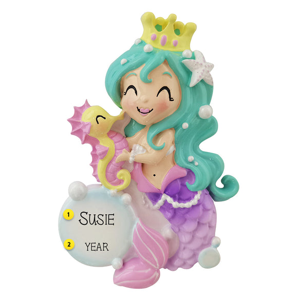 Colorful Mermaid with Seahorse Ornament