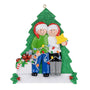 Personalized Ornament for a couple standing in front of a christmas tree decorating it with lights, ornaments and star