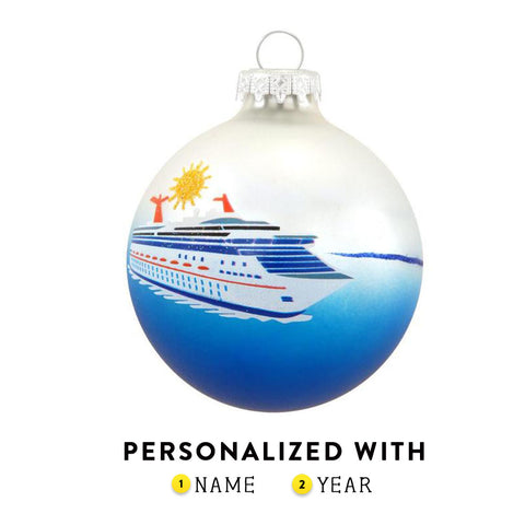 Cruise Ship on Water Glass Bulb Ornament