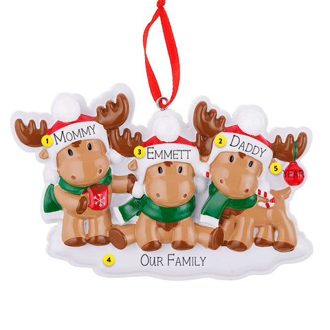 Personalized Cutesy Moose Family of 3 Ornament