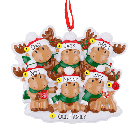 Personalized Cutesy Moose Family of 6 Ornament