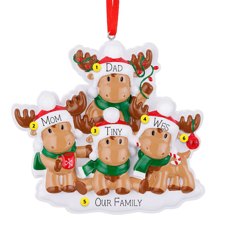 Cutesy Family of 4 Moose Ornament Personalized