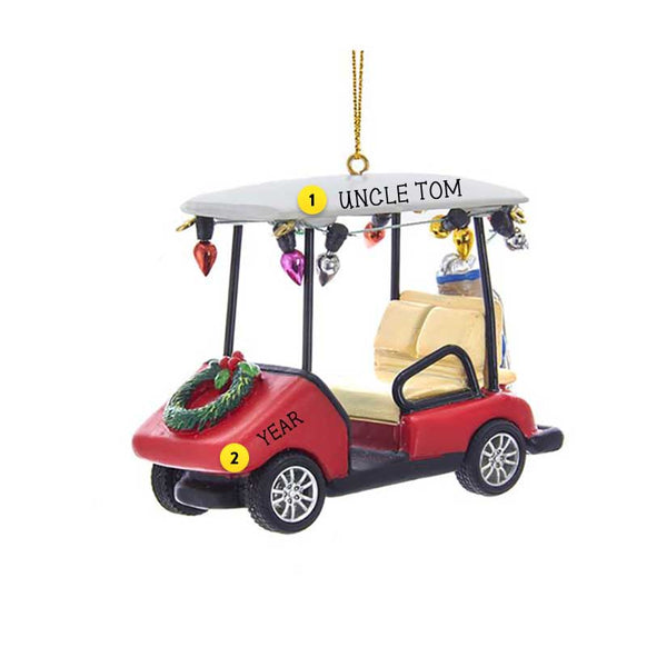 Personalized Golf Cart with Wreath Ornament
