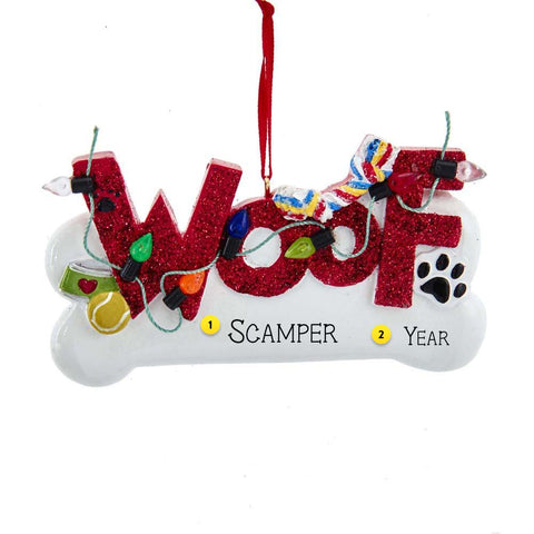 Personalized Dog Bone "Woof" Ornament