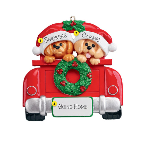 Personalized Two Dogs in Car Ornament