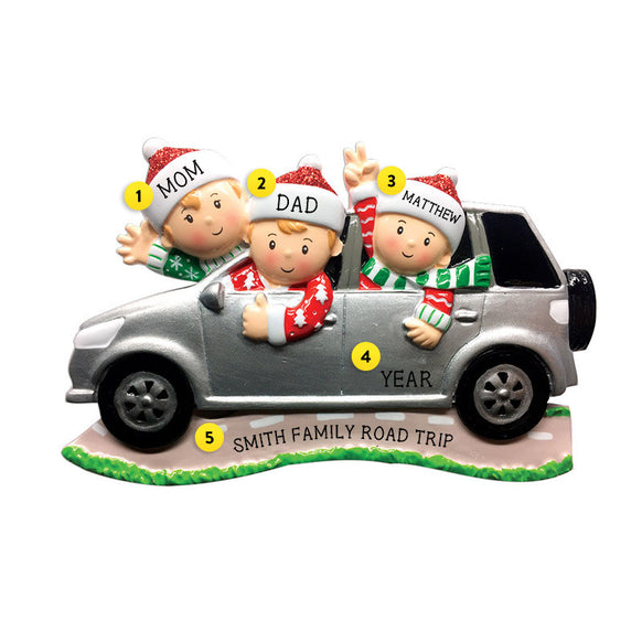 Driving a SUV Family of 3 Ornament for Christmas Tree