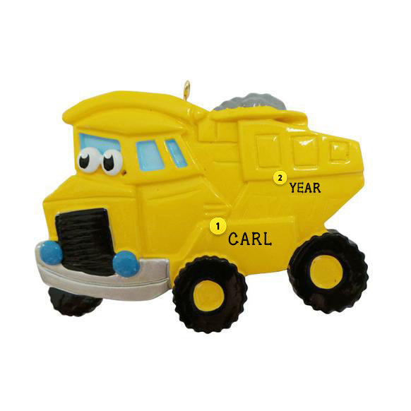 Dump Truck with Face Ornament - Yellow for Christmas Tree