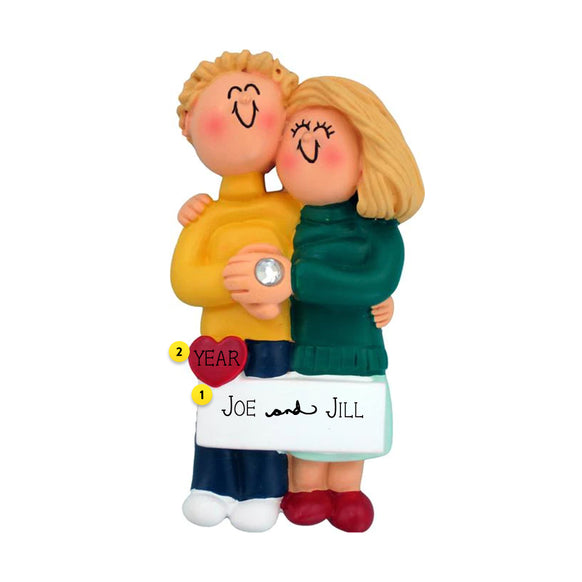 Engaged Couple Ornament - White Male, Blond Hair and White Female, Blond Hair for Christmas Tree