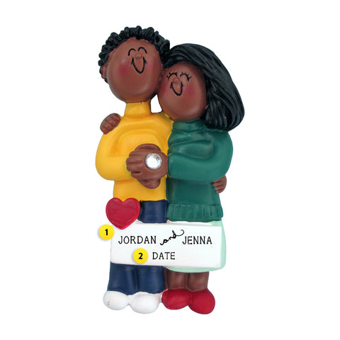 Engaged Couple Ornament - Black Male and Black Female for Christmas Tree