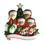Personalized Interracial Family of 4 Opening Presents Ornament