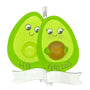 Avocado Themed Pregnancy Announcement Ornament with Avocado mom holding a baby pit