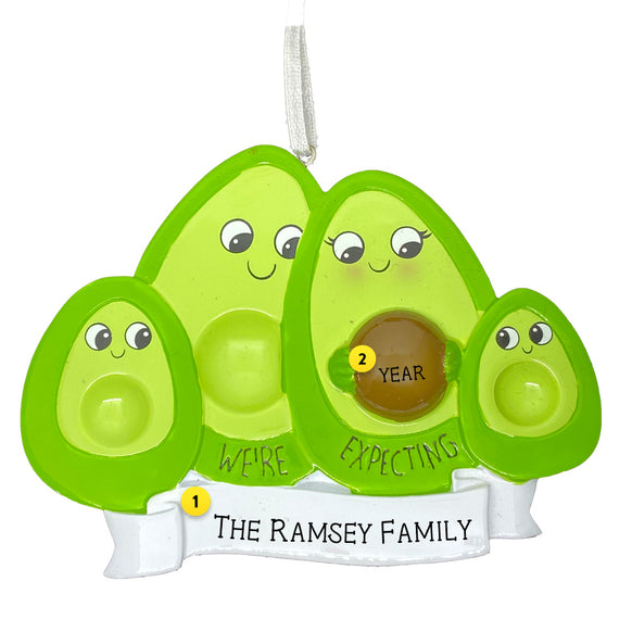 Personalized We're expecting Avocado Family with 2 Children Ornament