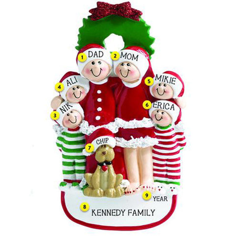 Christmas Family of 6 with Dog Ornament For Christmas Tree