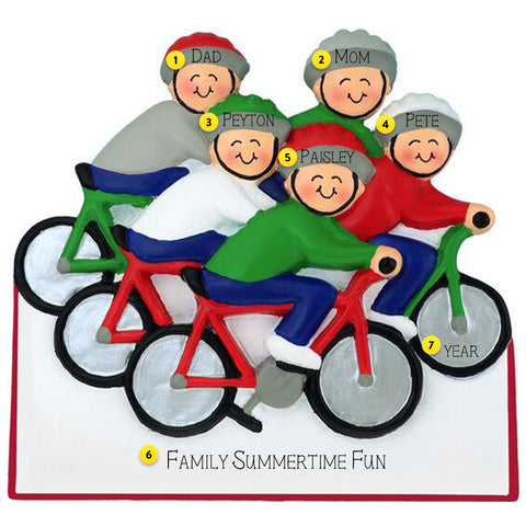 Family of 5 Bike Riding Ornament can be personalized