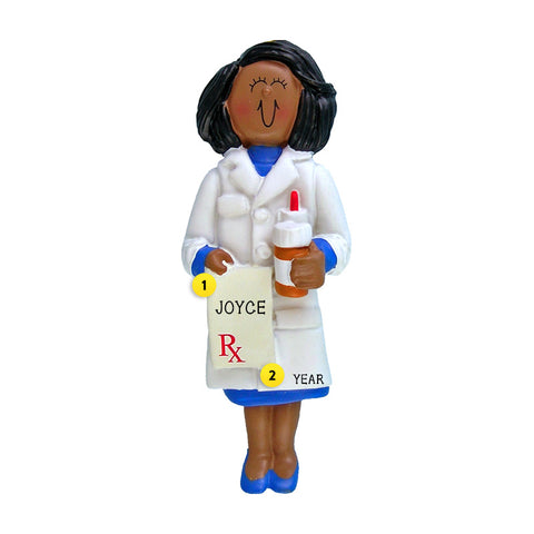 Pharmacist Ornament - Black Female for Christmas Tree