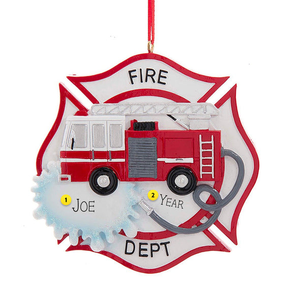 Personalized Fire Department Shield with Truck Ornament