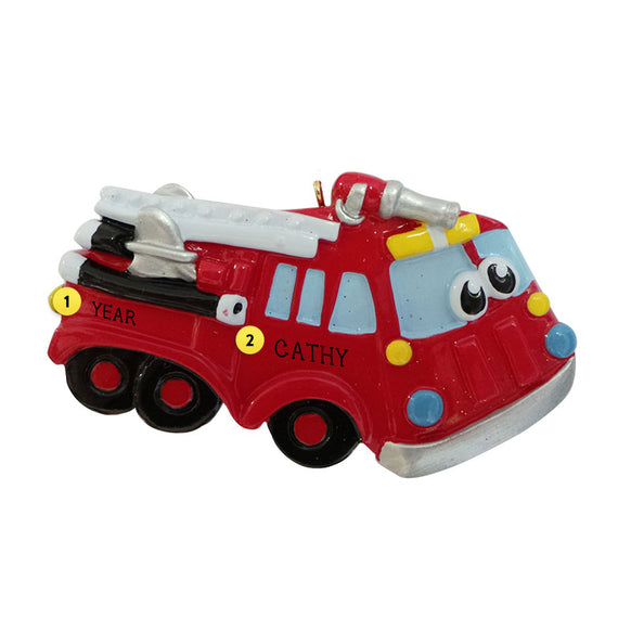 Firetruck with Face Ornament for Christmas Tree