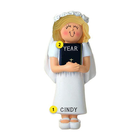 First Communion Ornament - Female, Blond Hair for Christmas Tree