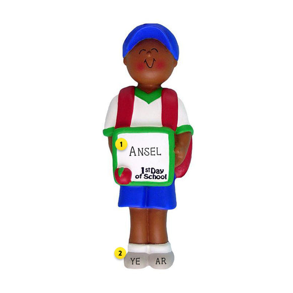 1st Day of School Ornament - Black Male for Christmas Tree