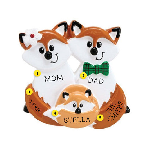 Fox Family of 3 Ornament For Christmas Tree