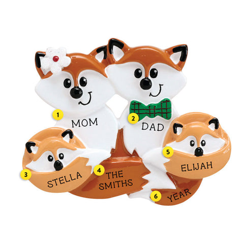 Fox Family of 4 Ornament For Christmas Tree