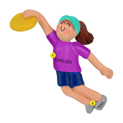 Frisbee Ornament - Female, Brown Hair for Christmas Tree