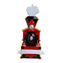 Front view of a red & black steam engine Christmas ornament 
