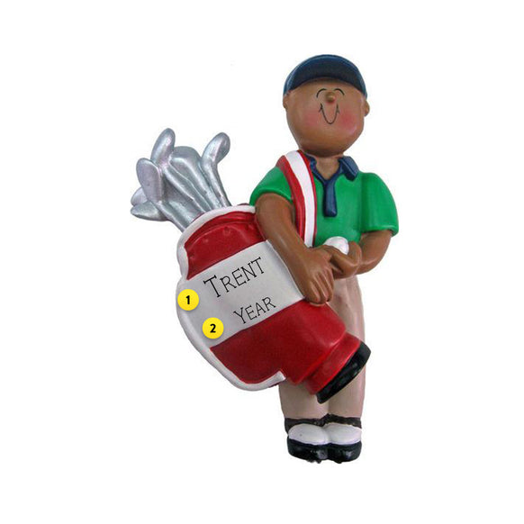 Golf Male African American Ornament can be personalized for Christmas Tree
