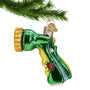 Garden Hose Sprayer Glass Christmas Ornament hanging from a gold swirl hanger