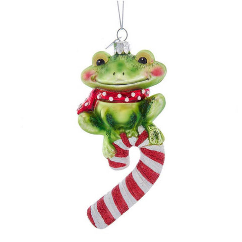 Glass Frog with Candy Cane Ornament