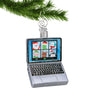 Glass Laptop Computer with Christmas Characters on screen glass ornament hanging from a silver hook