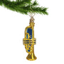 Trumpet Christmas Ornament hanging by gold hook