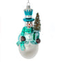 Personalized Glass Turquoise and White Snowman with Tree Ornament