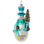 Personalized Glass Turquoise and White Snowman with Tree Ornament