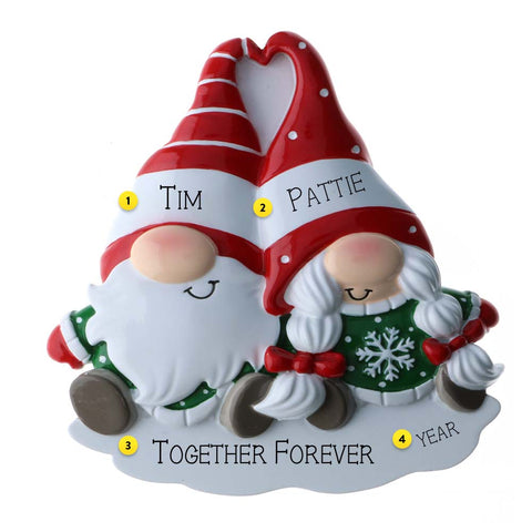 Gnome Couple Ornament can be personalized