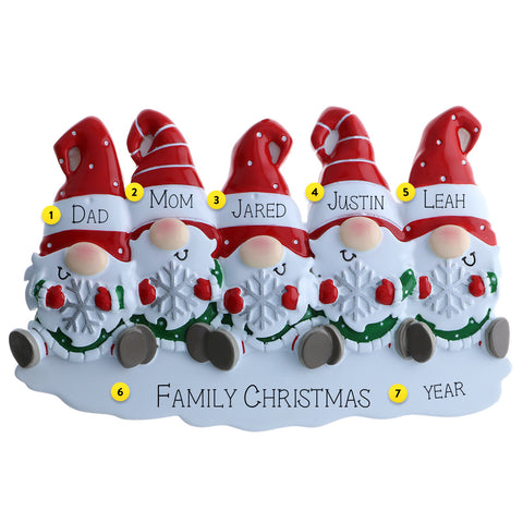 Gnome familyof five Christmas tree ornament