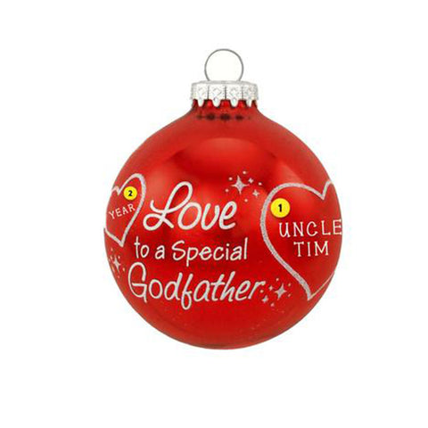 Love to a Special Godfather red glass bulb ornament 