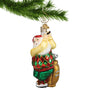 Santa Golfing Glass Christmas Ornament hanging from a gold swirl hook