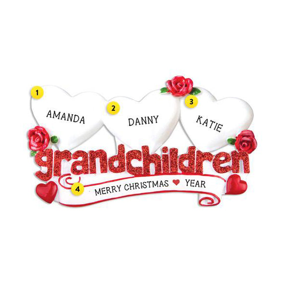 Personalized Grandchildren Ornament with 3 Hearts