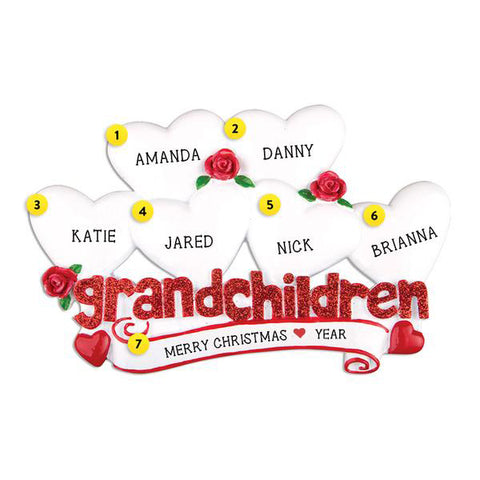 Grandchildren Ornament with 6 Hearts for Christmas Tree