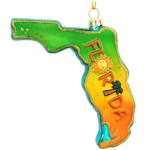 Florida Shaped Glass Christmas Ornament