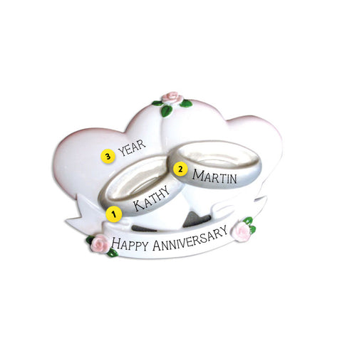 Happy Anniversary Ornament Hearts with 2 rings 