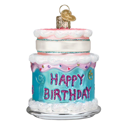 Happy Birthday Cake Glass Ornament Multi Color