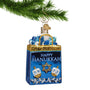Glass Christmas Ornament that looks like a Happy Hanukkah gift bag