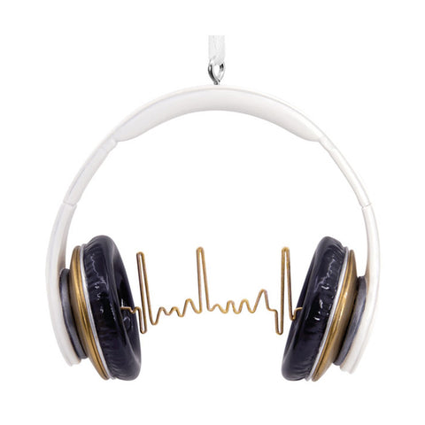 White Headphones Ornament with sound wave between ear pads