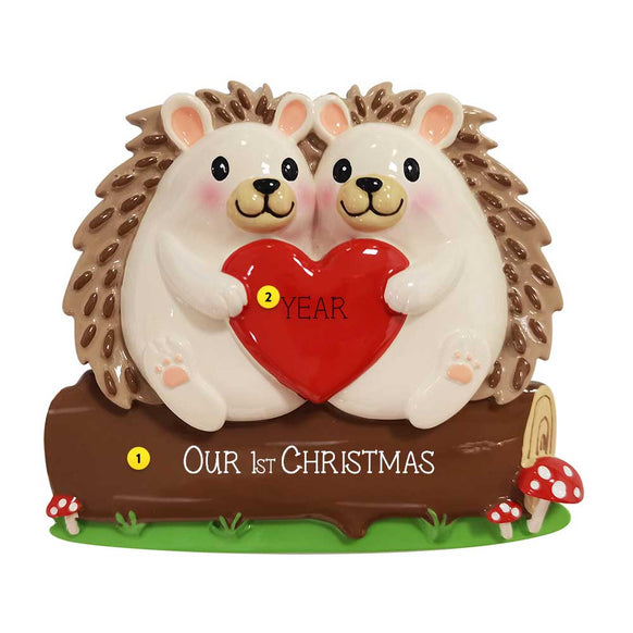Hedgehog Couple Personalized Christmas Ornament
